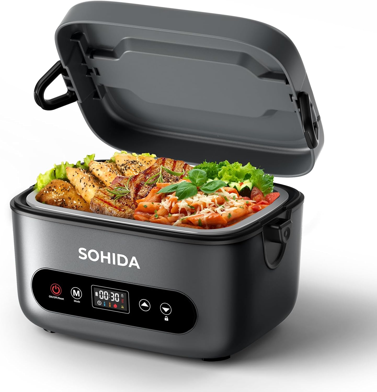 SOHIDA Cordless Heated & Electric Lunch Box for Adults – 100W 1.2L 24000mAh Rechargeable Battery, Portable Self-Heating Food Warmer for Car/Truck/Office/Worker